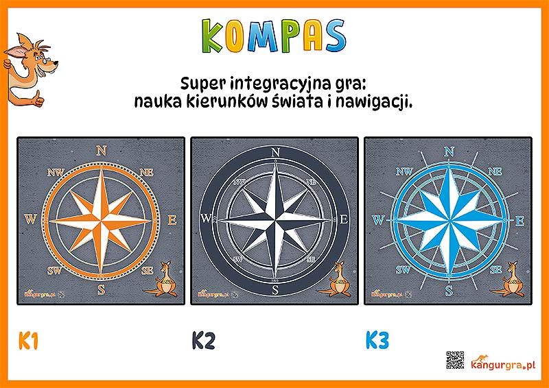 gra edukacujna, nawigacyjna KOMPAS podogowy, korytarzowy