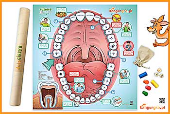 edukacyjna, gra planszowa  nauczy dzieci jak mie o zdrowe zby i zapobiega prchnicy.